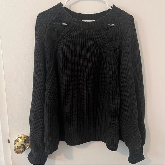 Mango Basics Black Knit Sweater w Crochet Detail Women’s Medium - Picture 1 of 7
